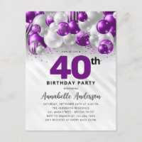 Aniversário de 40 anos do balão de prata roxo Glam