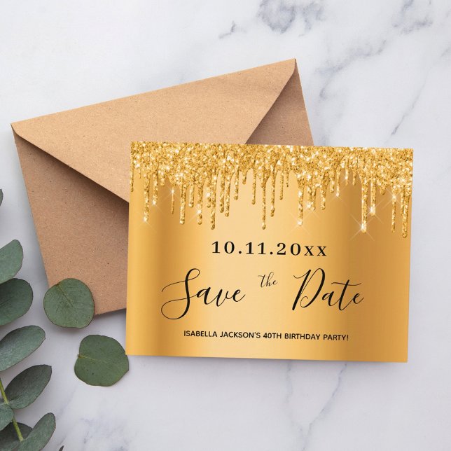 Cartão Postal aniversário de 40 anos dourado- lente salvar a dat (Criador carregado)