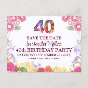 Cartão Postal Aniversário de 40 anos Floral - Elegante 40 Salve