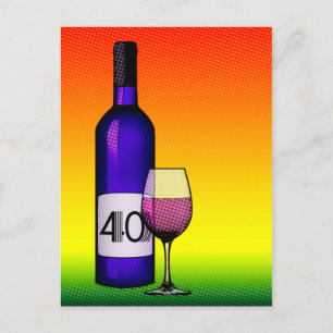 Cartão Postal aniversário de 40 anos: garrafa de vinho e copo