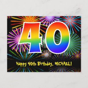 Cartão Postal Aniversário de 40 anos – Padrão Divertido de Fogos