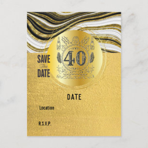 Cartão Postal aniversário de 40 anos Preto e Dourado Moderno Sa
