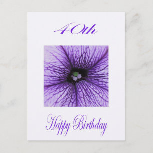 Cartão Postal Aniversário de 40 anos roxo feliz Flor