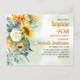 Cartão Postal Aniversário de 40 anos Sunflower Surpresa Eucalypt