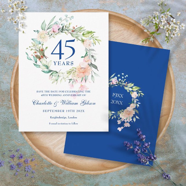 Cartão Postal Aniversário de 45 ou 65 anos do Casamento Rosas na (Roses Garland 45th 65th Anniversary Save the Date Postcard)