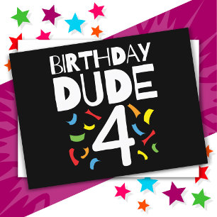 Cartão Postal Aniversário de 4 anos do menino Festa de aniversár