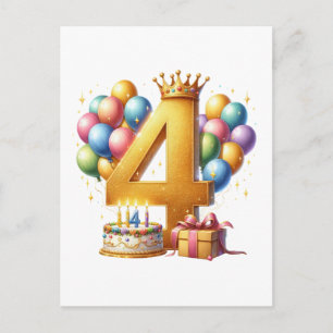 Cartão Postal Aniversário de 4 anos dourado