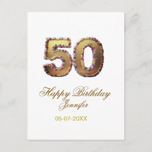 Cartão Postal aniversário de 50 anos adicionar nome data ano dou