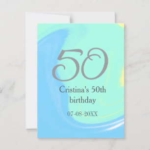 Cartão Postal Aniversário de 50 anos azul verde cinza adicionar 