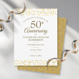 Cartão Postal Aniversário de 50 anos Corações de Amor Dourados S