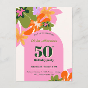 Cartão Postal aniversário de 50 anos floral colorido elegante fe