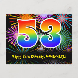 Cartão Postal Aniversário de 53 anos – Padrão Divertido de Fogos