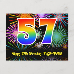 Cartão Postal Aniversário de 57 anos – Padrão Divertido de Fogos