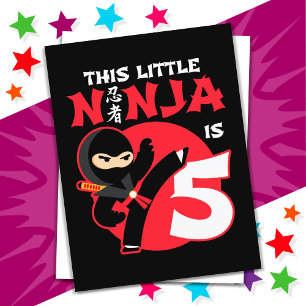 Cartão Postal Aniversário de 5 anos Crianças Festa Ninja Pequeno