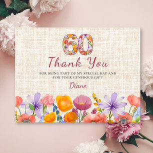 Cartão Postal Aniversário de 60 anos - Elegante Número Floral 60