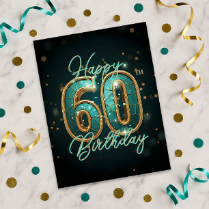 Cartão Postal Aniversário de 60 anos Radioso Brilhante Turquesa 