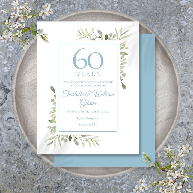 Cartão Postal Aniversário de 60 anos Salve a Data Folhagem (60th Anniversary Save the Date Greenery Postcard)