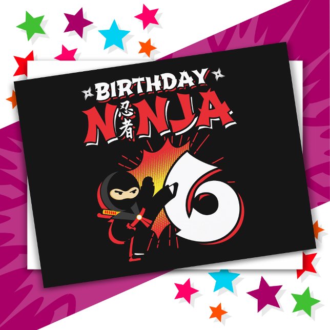 Cartão Postal Aniversário de 6 Anos de Ninja Estilo Quadrinhos (Criador carregado)