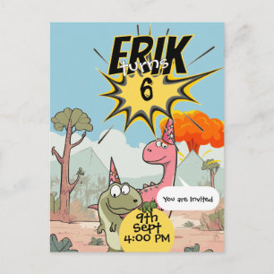 Cartão Postal Aniversário de 6 anos do Dino Personalizado para C