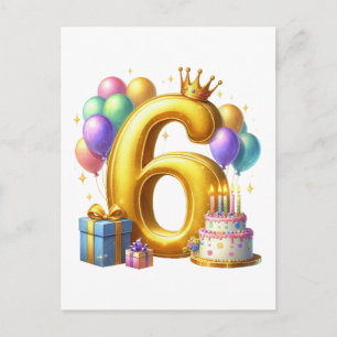 Cartão Postal Aniversário de 6 anos dourado