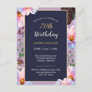 Cartão Postal Aniversário de 70 anos Flor de Primavera Festiva