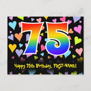 Cartão Postal Aniversário de 75 anos: Padrão Corações Divertidos