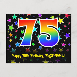 Cartão Postal Aniversário de 75 anos: Padrão de Estrelas Diverti