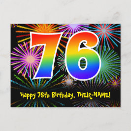Cartão Postal Aniversário de 76 anos – Padrão Divertido de Fogos