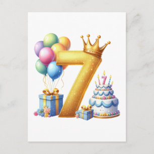 Cartão Postal Aniversário de 7 anos dourado