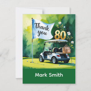 Cartão Postal Aniversário de 80 anos de golfe com carrinho de go