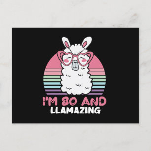 Cartão Postal Aniversário de 80 anos Llamazing Llama Presente de