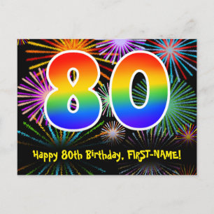 Cartão Postal Aniversário de 80 anos – Padrão Divertido de Fogos