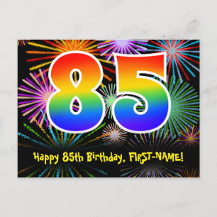 Cartão Postal Aniversário de 85 anos – Padrão Divertido de Fogos
