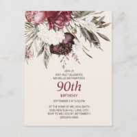 Aniversário de 90 anos Burgundy Ivory Floral Creme