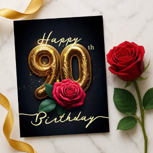 Cartão Postal Aniversário de 90 Anos Dourado Rosa Espelhante Ele