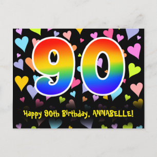Cartão Postal Aniversário de 90 anos: Padrão Corações Divertidos