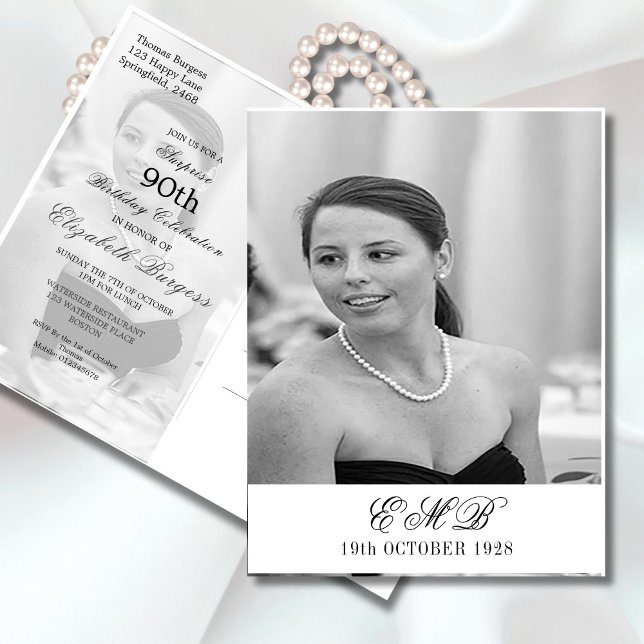 Cartão Postal Aniversário de 90 Birthday Elegant Photo Monograma (Criador carregado)