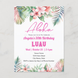 Cartão Postal Aniversário de Adulto Luau Tropical Aloha