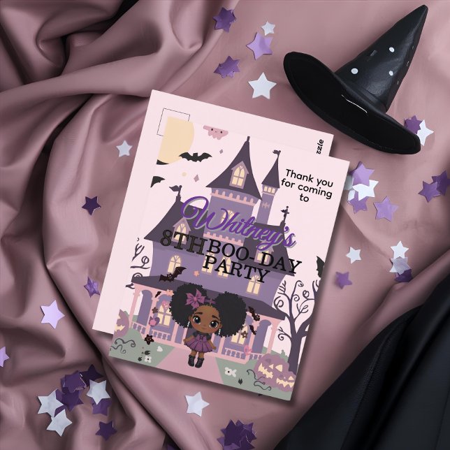 Cartão Postal Aniversário de afro-puff gno Spooky (Spooky Gothic girl afro-puff Birthday Thank you Postcard)