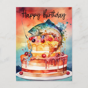 Cartão Postal Aniversário de amantes da pesca 
