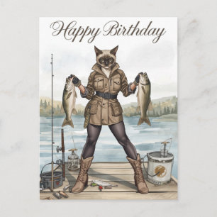 Cartão Postal Aniversário de amantes de pesca com aquarela de pe