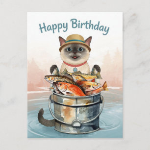 Cartão Postal Aniversário de amantes de pesca com aquarela de pe