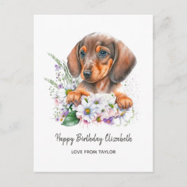 Cartão Postal Aniversário de Cachorro Florais Personalizados par