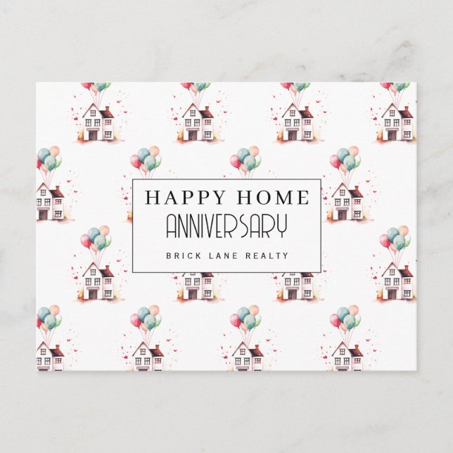 Cartão Postal Aniversário de Casa Balões para Casa Imóveis (Frente)