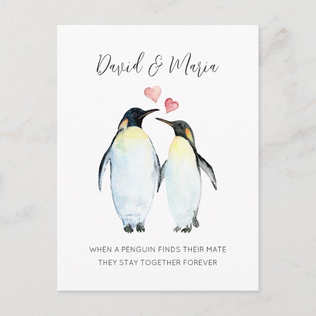 Cartão Postal Aniversário de Casal de Pinguins Amor Eterno (Frente)