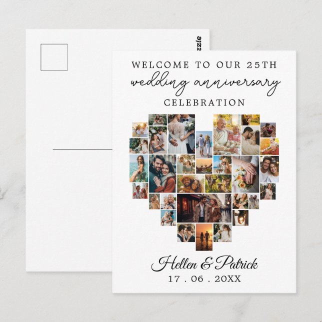 Cartão Postal Aniversário de Casamento Coração Foto Colagem Mode (Frente/Verso)