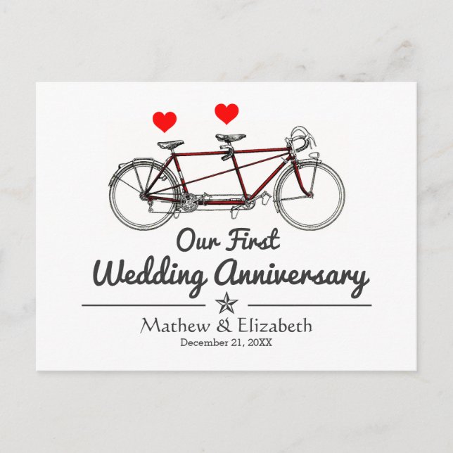 Cartão Postal Aniversário de Casamento Personalizado da Biciclet (Frente)
