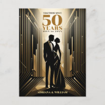 Aniversário de Casamento Preto e Dourado Art Déco 