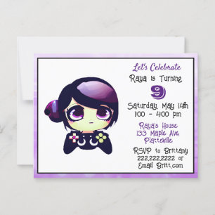 Cartão Postal Aniversário de Criança com Garota de Anime Gamer R