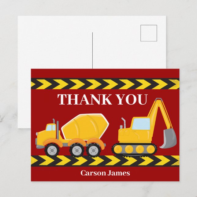 Cartão Postal Aniversário de criança De Caminhão De Construção O (Frente/Verso)